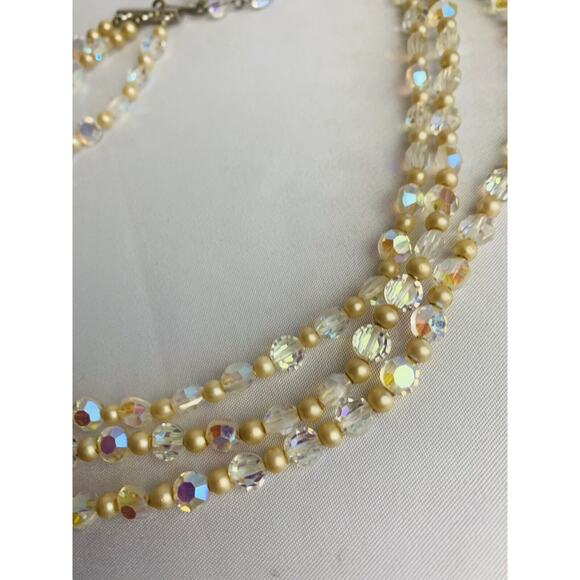 Vintage Triple Strand Acrylic Bead Necklace 14" Choker Hook Closure - Picture 8 of 8